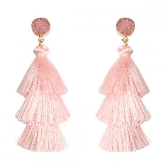 Danalli Jewelry - Blush pink tassel druzy earrings